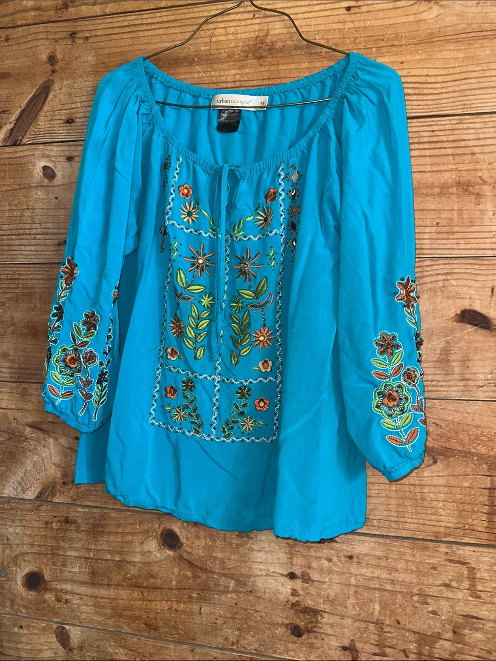 Urban Mangoz Bright Turquoise Embroidered Boho Tunic